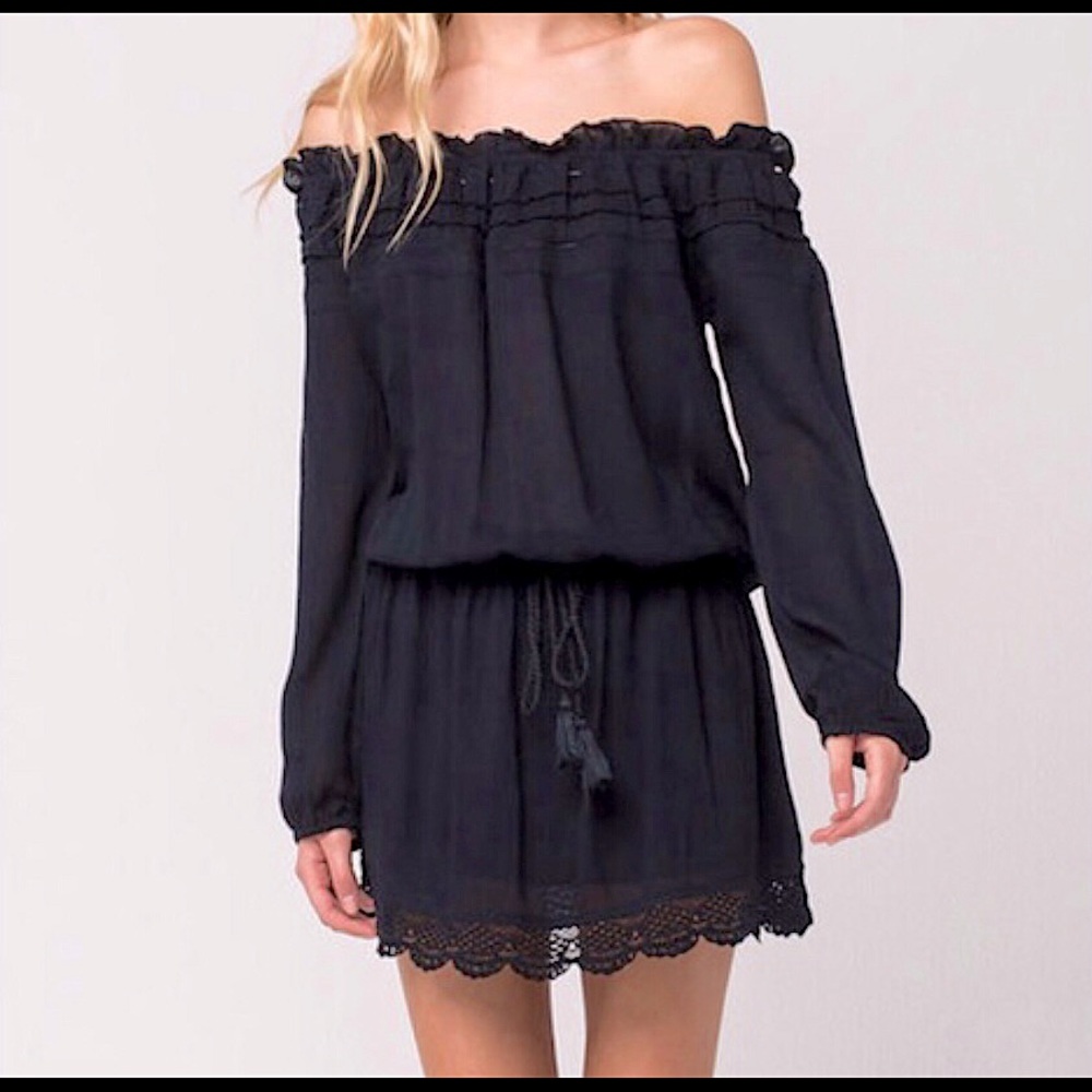 ROXY OFF THE SHOULDER BLACK DRESS LG NEW WITH TAGS